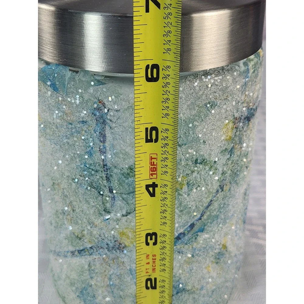Canister Storage Jar w/ Stainless Steel Lid Handmade, Dipped Glass Blue Green